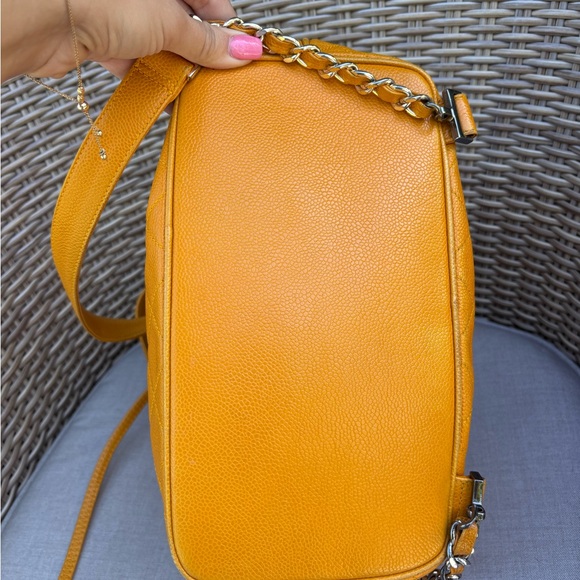 Authentic CHANEL Mustard caviar leather quilted drawstring backpack main image 10